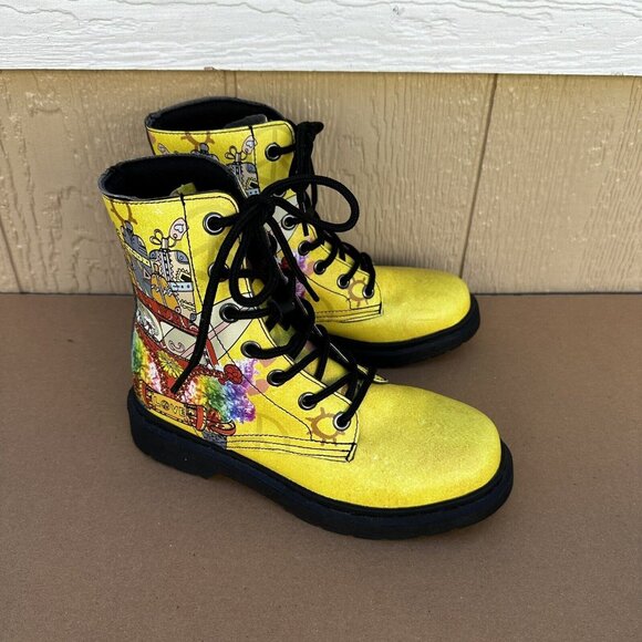 Yes We Vibe Shoes - Yes We Vibe Combat Boots Yellow Travel Van Women’s Size 7 EU 38 Vegan Lace Up